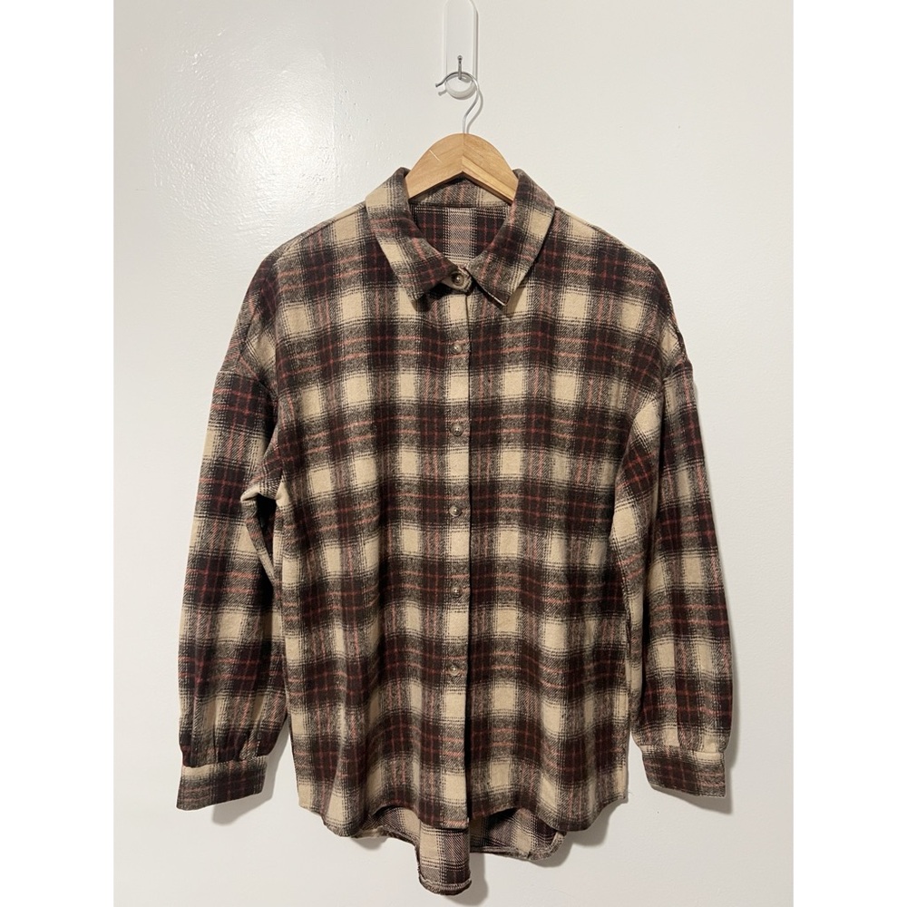 Brown Oversized Soft Plaid‎ Flannel Size Medium